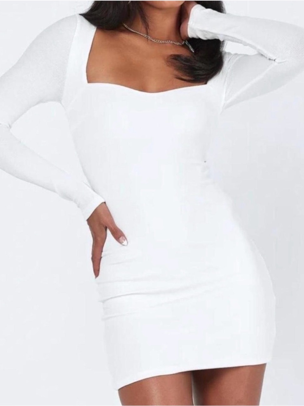 Princess Polly White Long-Sleeve Square Neck Mini Dress